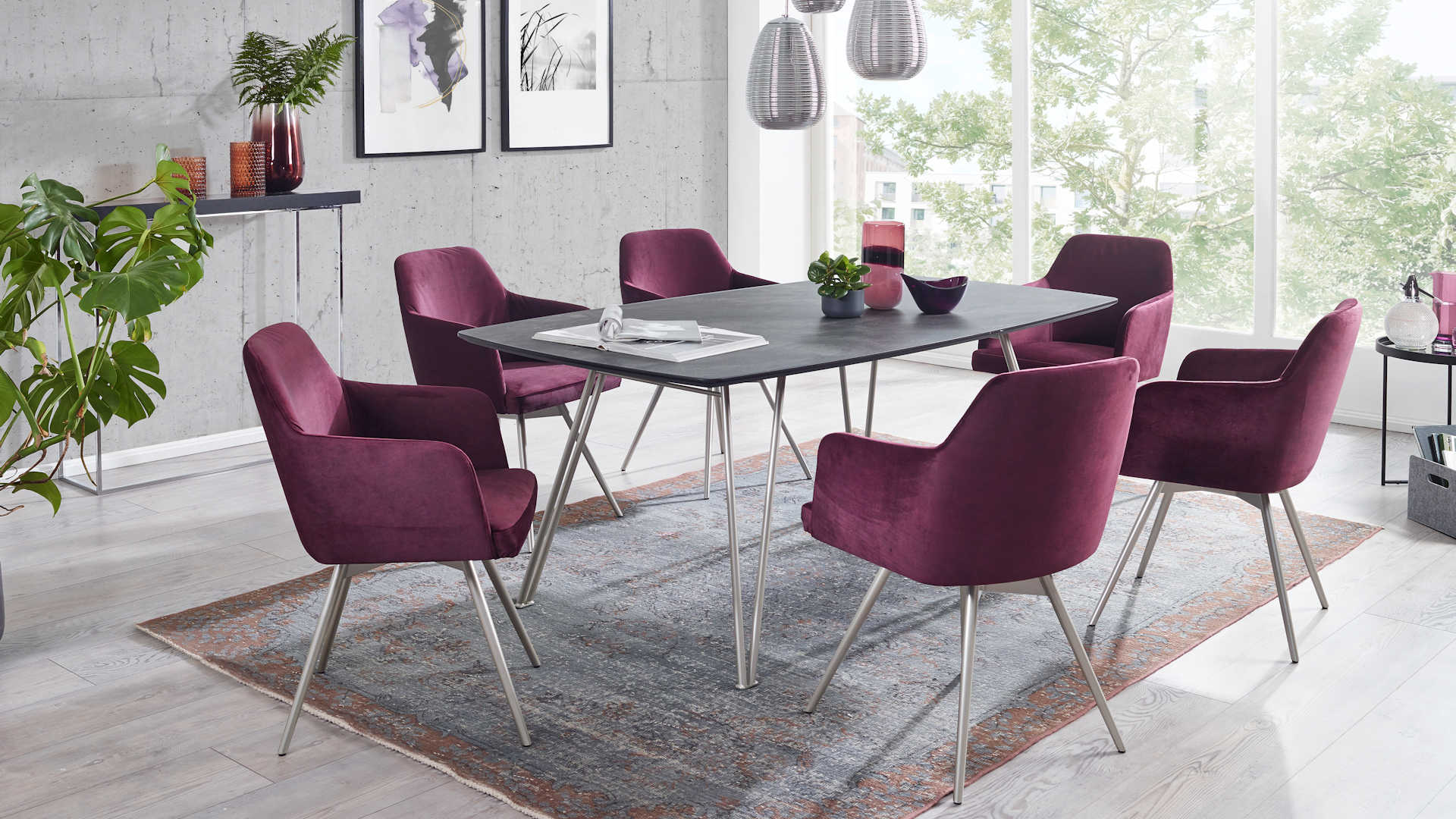 Tischgruppe Esszimmer Z21742-1 - Steinoptik modern